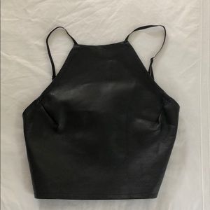 Black leather backless crop top American Apparel